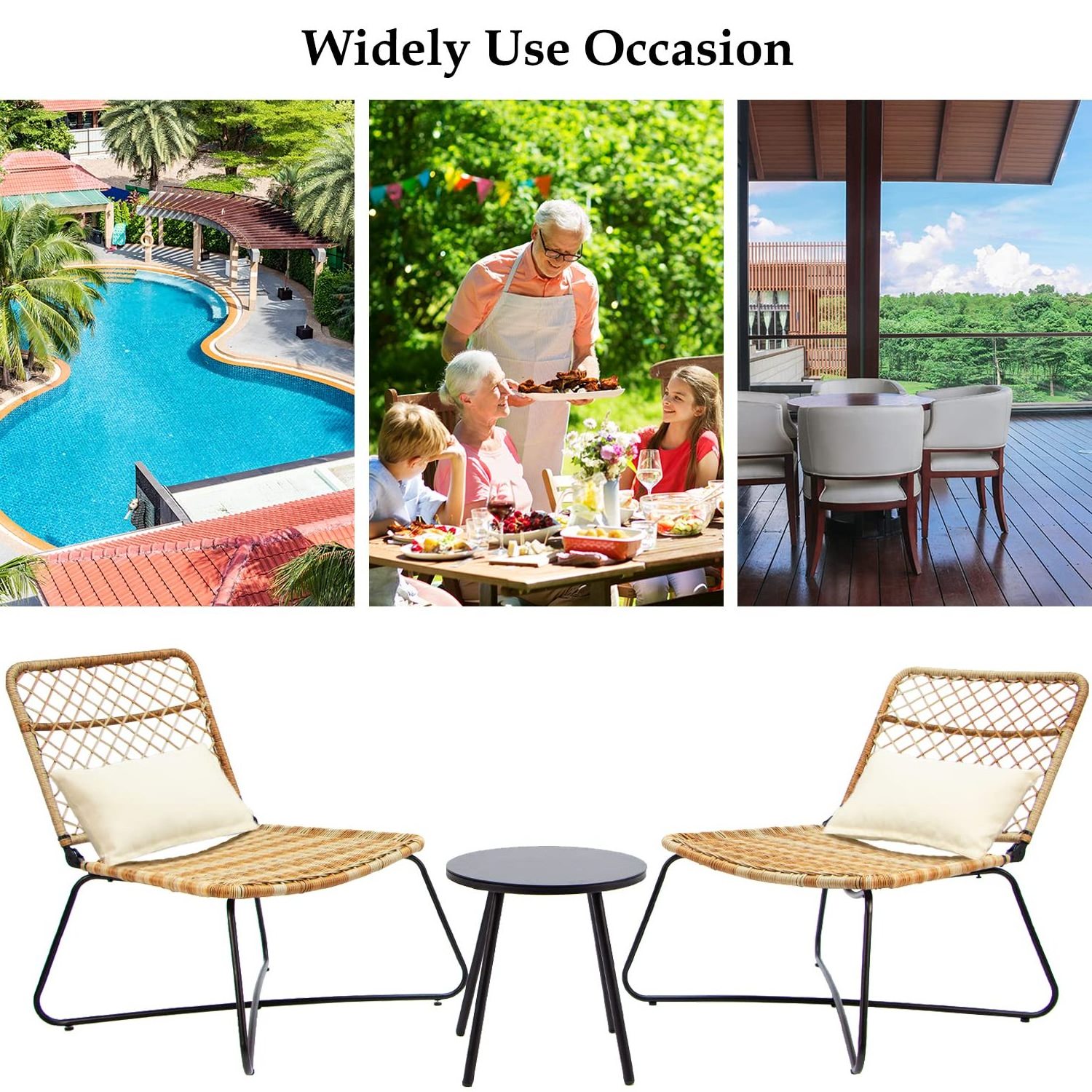 Folding Wicker Patio Furniture Rattan Conversation Chairs Bistro Sets with Table for Outdoor