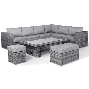 4 Piece Modern Luxury Dining Metal Aluminum Wicker Rope Sofa Garden Set With Fire Pit Outdoor Rattan Patio Furniture Set