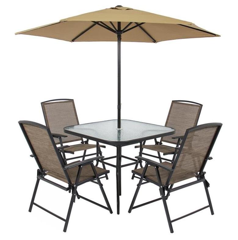 luxury 6 8 pcs  coffee camping Dining chair table  with umbrella outdoor furniture patio folding  garden  Sets