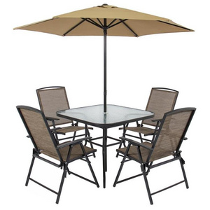 luxury 6 8 pcs  coffee camping Dining chair table  with umbrella outdoor furniture patio folding  garden  Sets