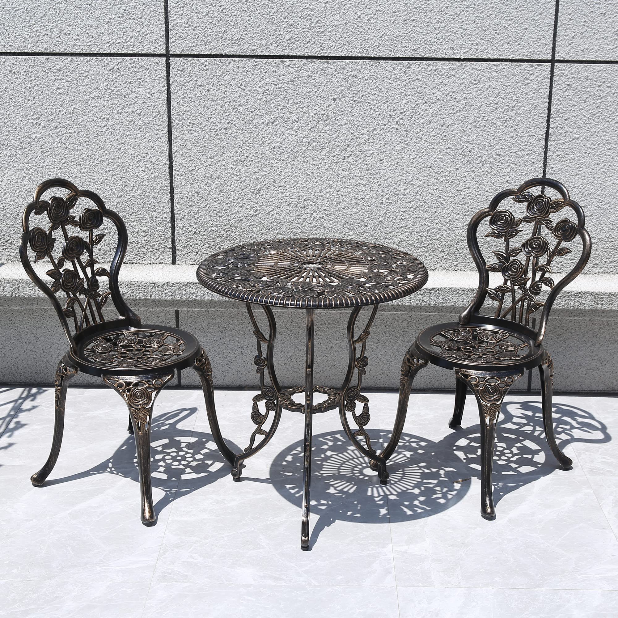 Cast Aluminum  Garden Bench set Balcony Tables and Chairs Table chairs and 1 Bench, Metal ,Bistro Suit