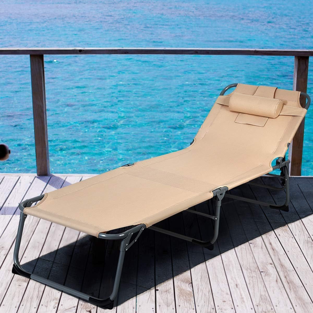 Outdoor Patio Beach Camping Recliner with face reading Hole for Pool garden removable Folding  Lounge book Chair