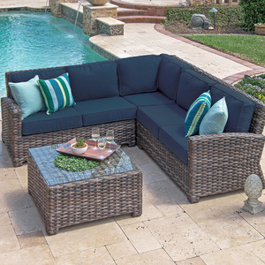 steel PE Sectional Set with Cushion coffee table Wicker  garden Sofa rattan Outdoor Furniture