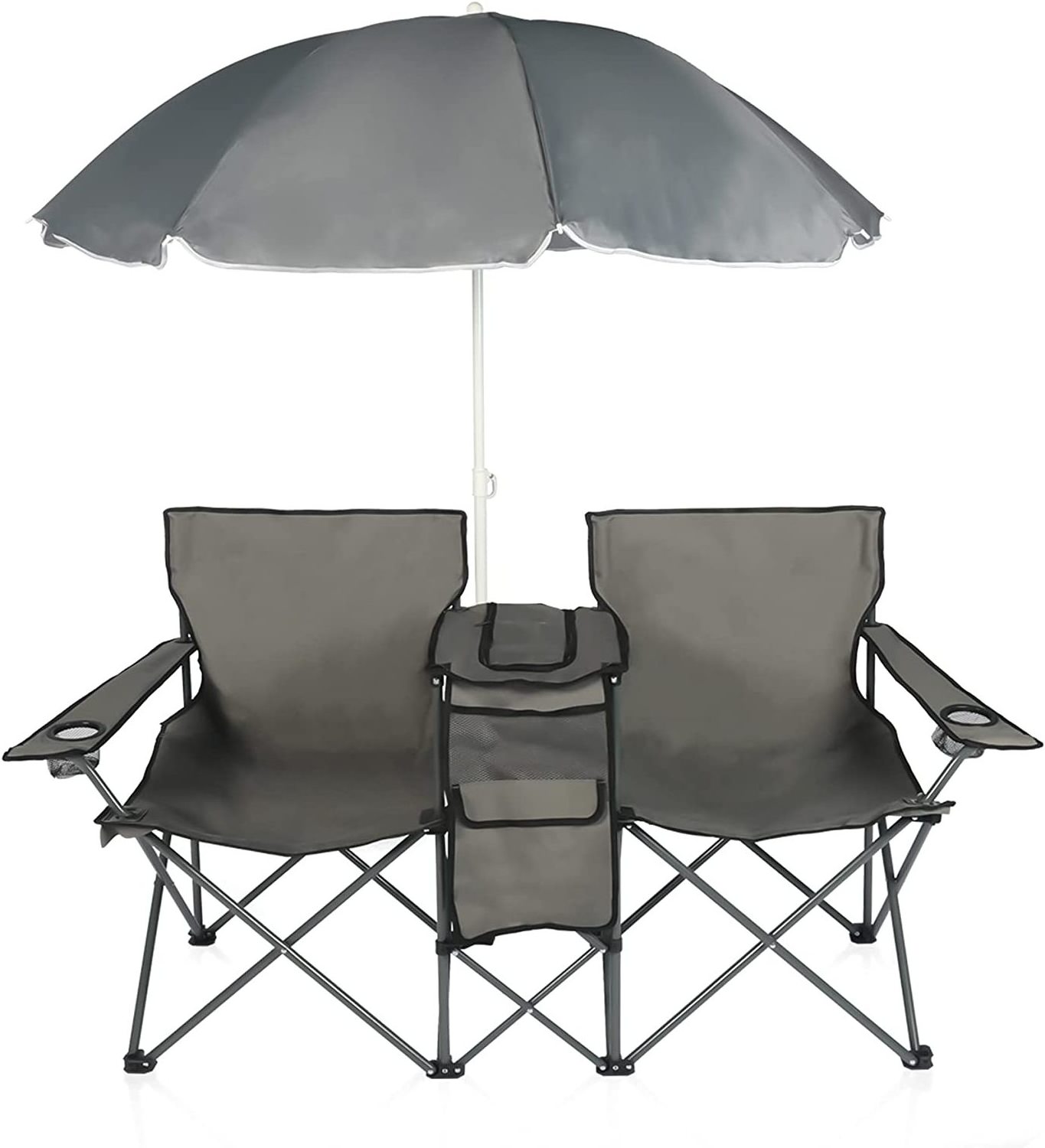 Double Folding Picnic with Umbrella Beach Patio Park Outdoor Portable Camping canopy roof shade chair