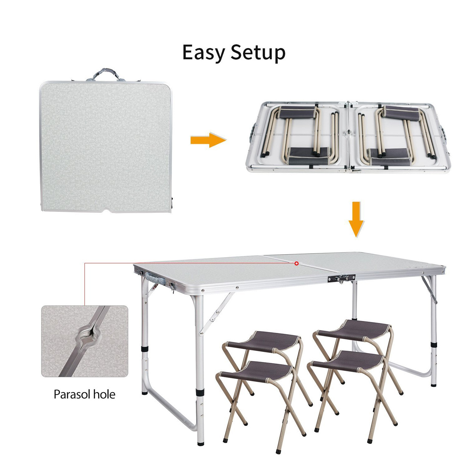 Outdoor Picnic set Table Adjustable, Folding Camping Table with 4 Chairs set