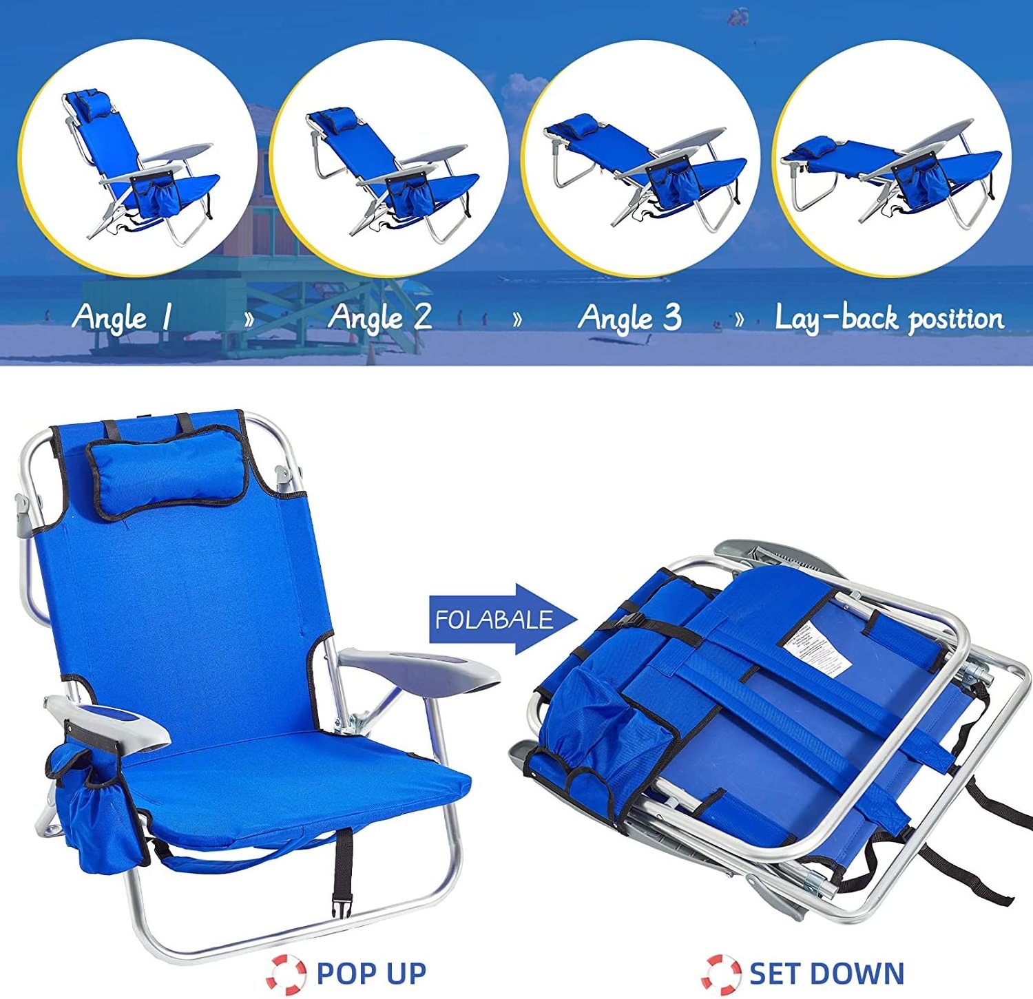 Sale well Backpack Beach Chair for Adults with Cooler Pouch Portable Lightweight Beach Chair