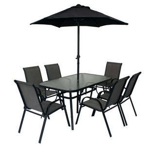 8pcs pool balcony Chair and Table With Umbrella dining   patio stackable cafe restaurant furniture Outdoor Garden sets