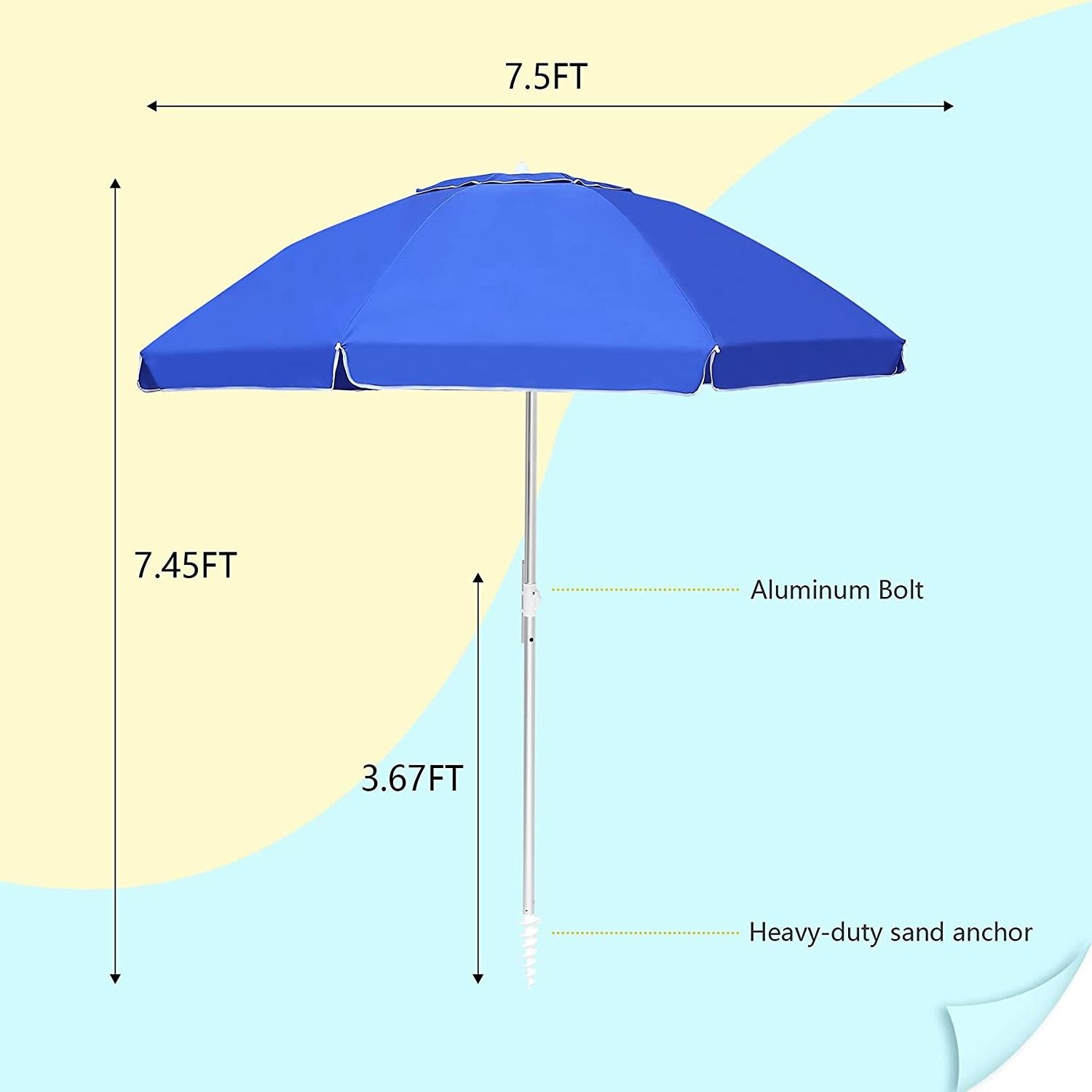 Outdoor Sunshade Integrated Sand Anchor Tilt Aluminum Pole Portable Sun Protection Wind Resistant Beach Umbrella