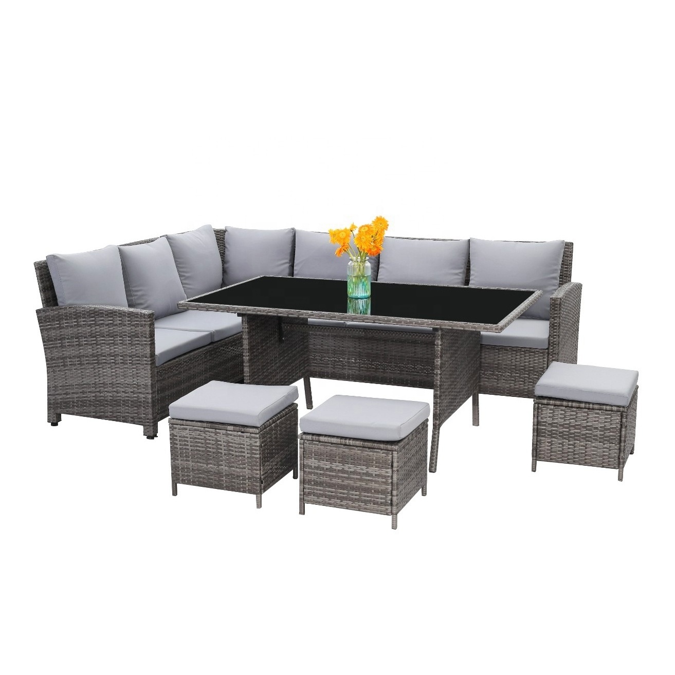 Outdoor Rattan wicker Lounge lounger Wicker 3 piece Furniture Ajustable Sunbed Garden sofa set