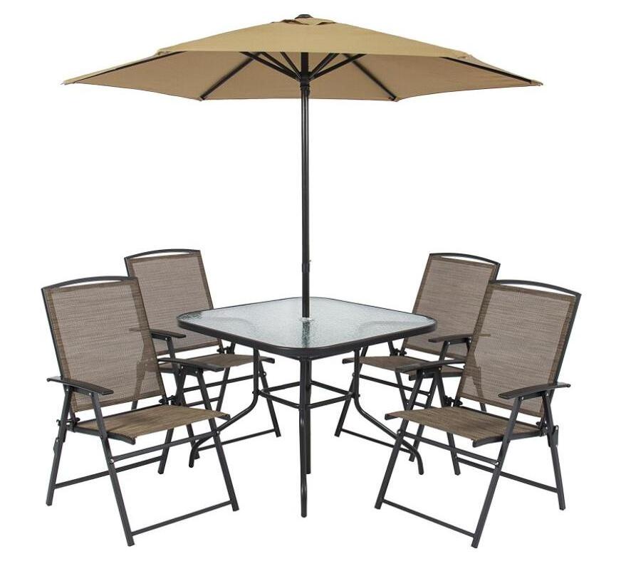 luxury 6 8 pcs  coffee camping Dining chair table  with umbrella outdoor furniture patio folding  garden  Sets