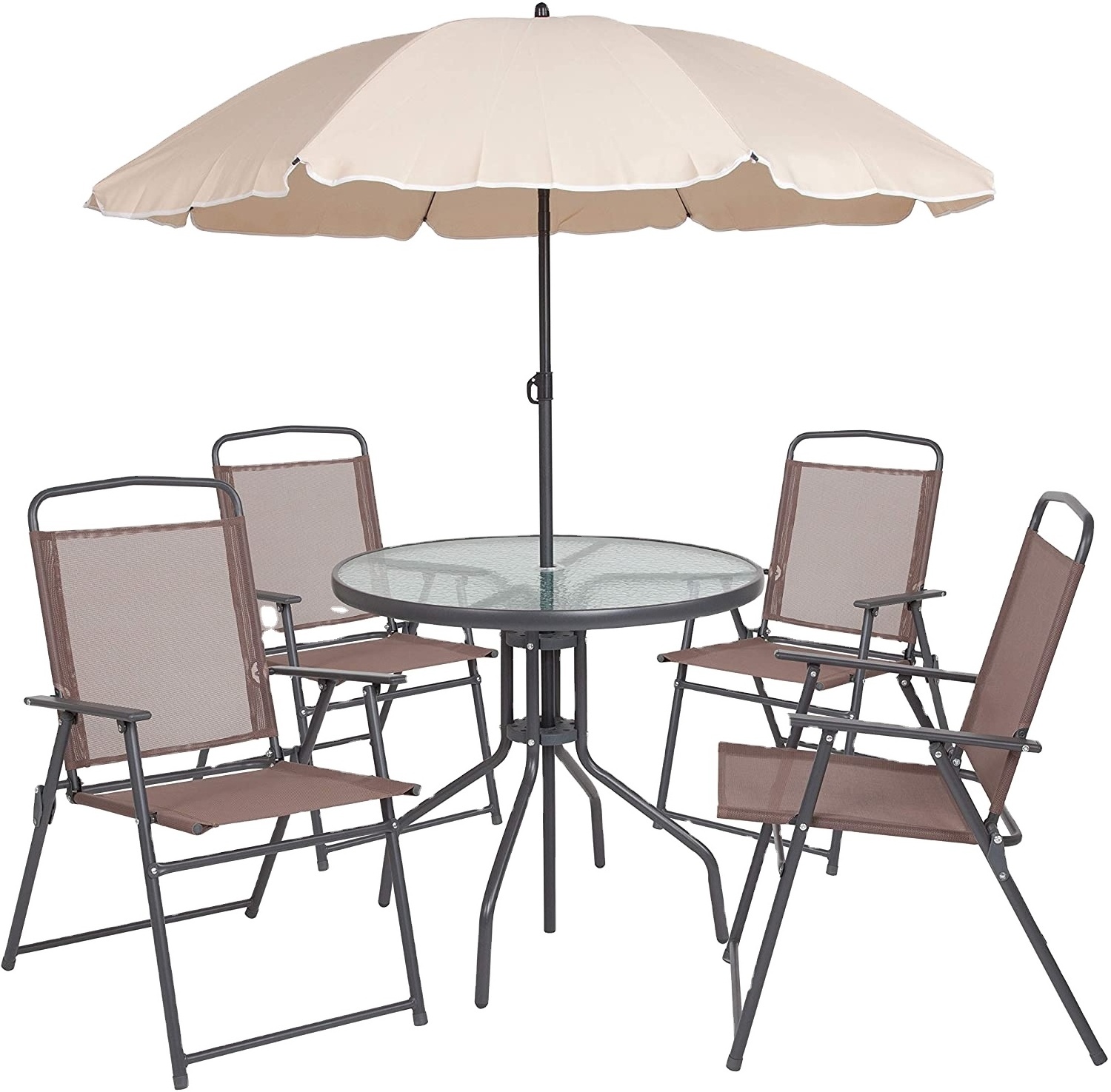 Patio Garden furniture Set with Umbrella Table and Set of 4 Folding Chairs garden set