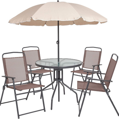 Patio Garden furniture Set with Umbrella Table and Set of 4 Folding Chairs garden set