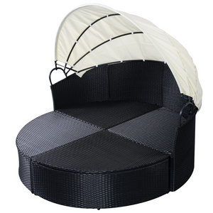 Outdoor Furniture Wicker rattan with Retractable Canopy Clamshell Seating sofa