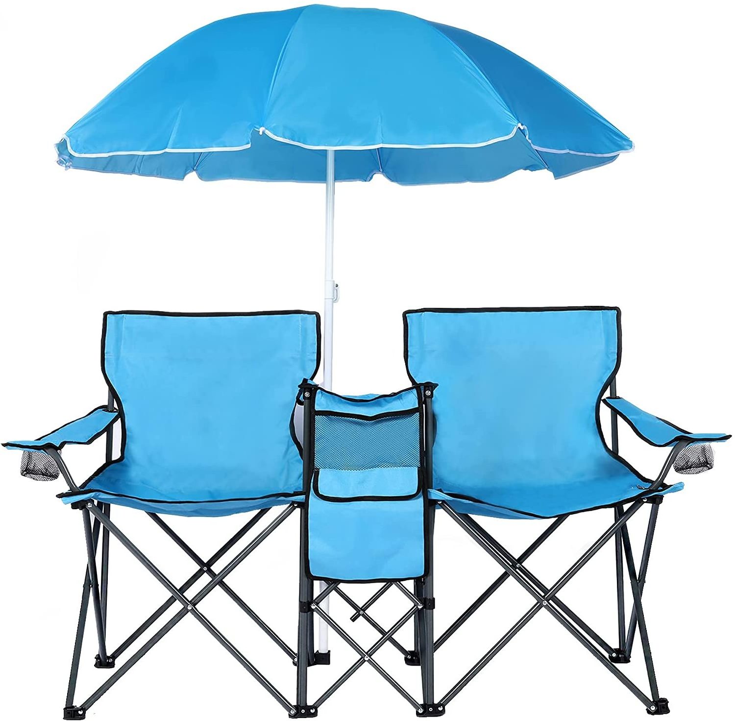 Double Folding Picnic with Umbrella Beach Patio Park Outdoor Portable Camping canopy roof shade chair