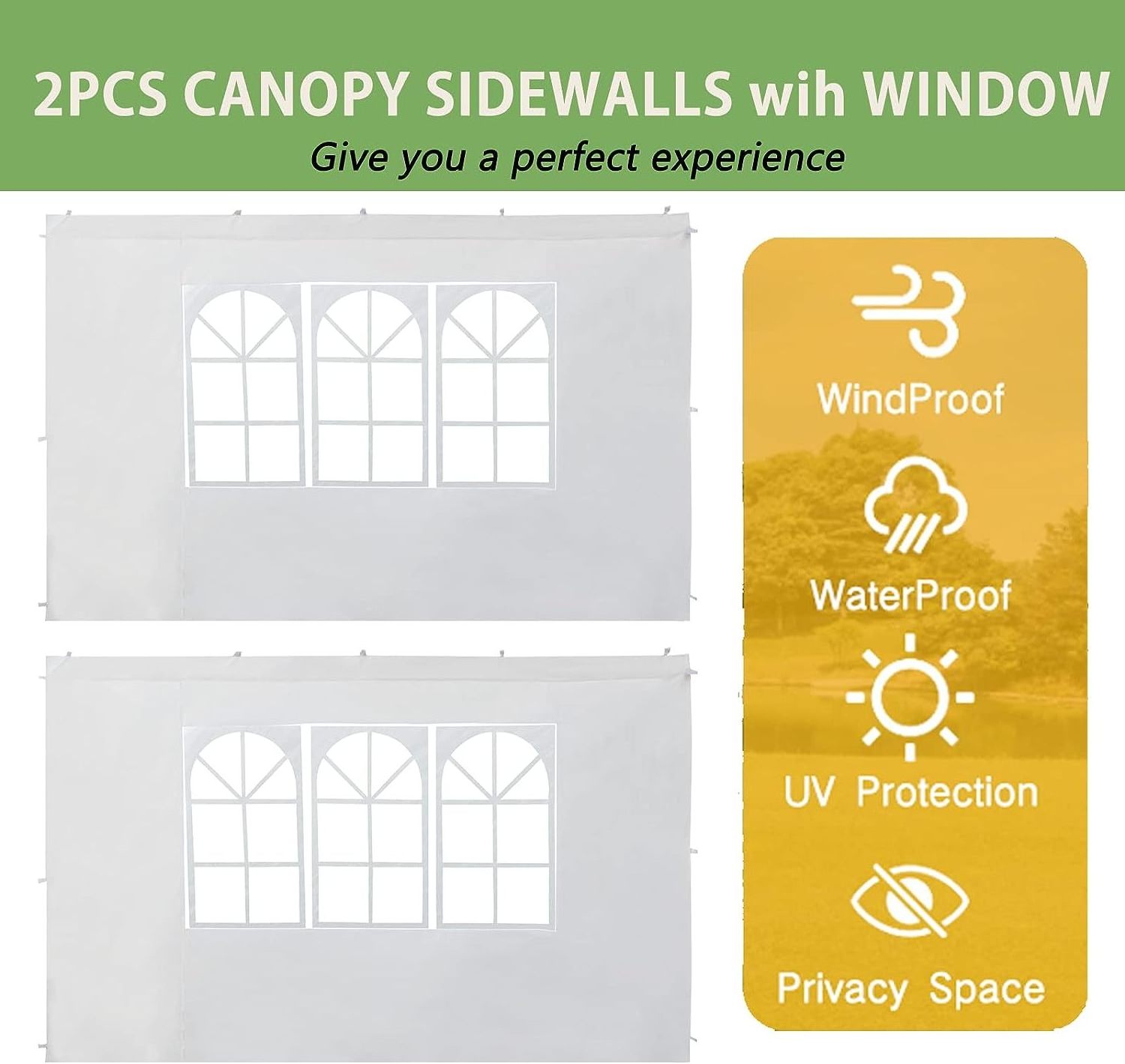 Sustainable 2pcs sidewalls fit for 10x10 gazebo,pavilion side panels with transparent windows, sidewalls fit for pou up canopy