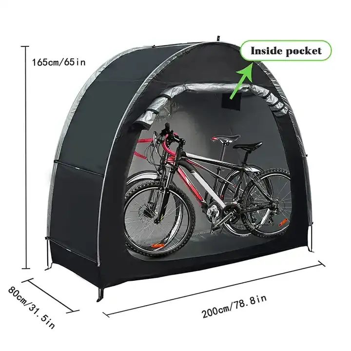 210d Silver Coated Oxford Cloth  Waterproof  Portable Bicycle Motorcycle Storage Shed with Spare Pole and Rain strip