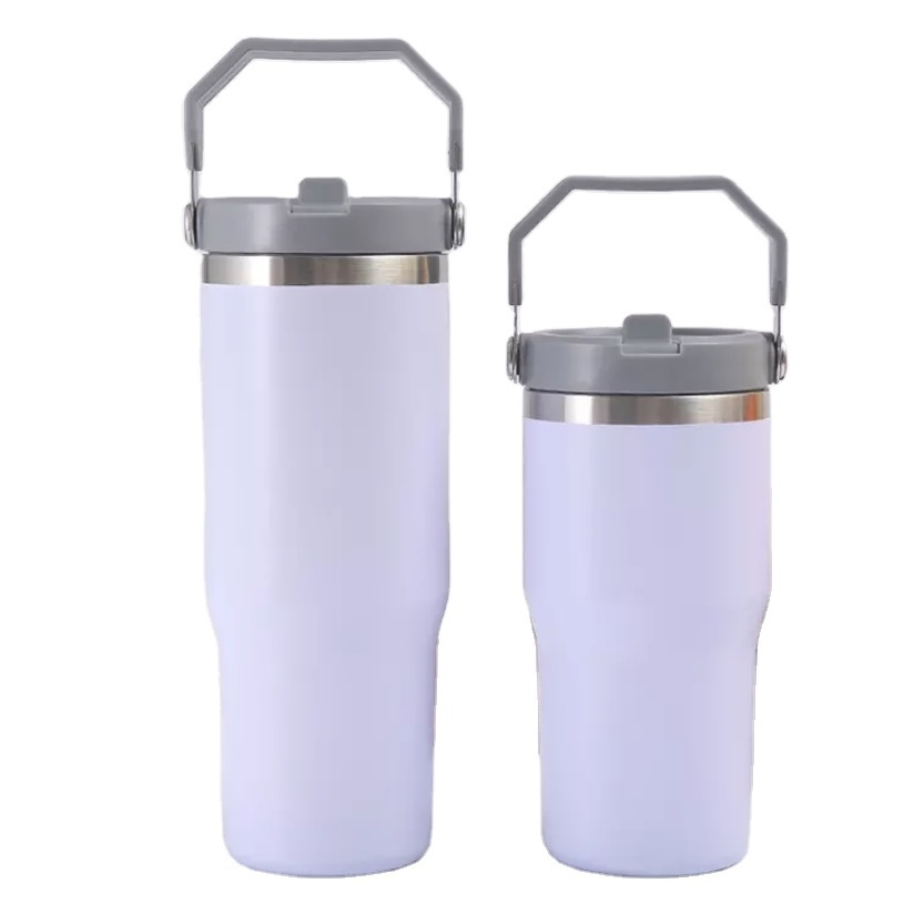 Custom 20/30oz  Powder Coated Tumbler Stainless Steel Double Wall Insulated Cups with Flip Straw