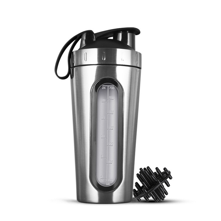 700ml Stainless Steel Sports Fitness Single Wall Gym Protein Shaker Bottle With Visible Window