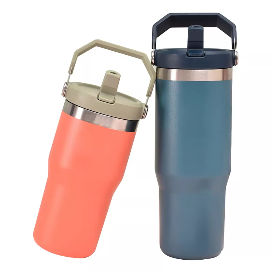 Custom 20/30oz  Powder Coated Tumbler Stainless Steel Double Wall Insulated Cups with Flip Straw