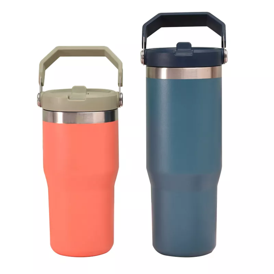 Custom 20/30oz  Powder Coated Tumbler Stainless Steel Double Wall Insulated Cups with Flip Straw