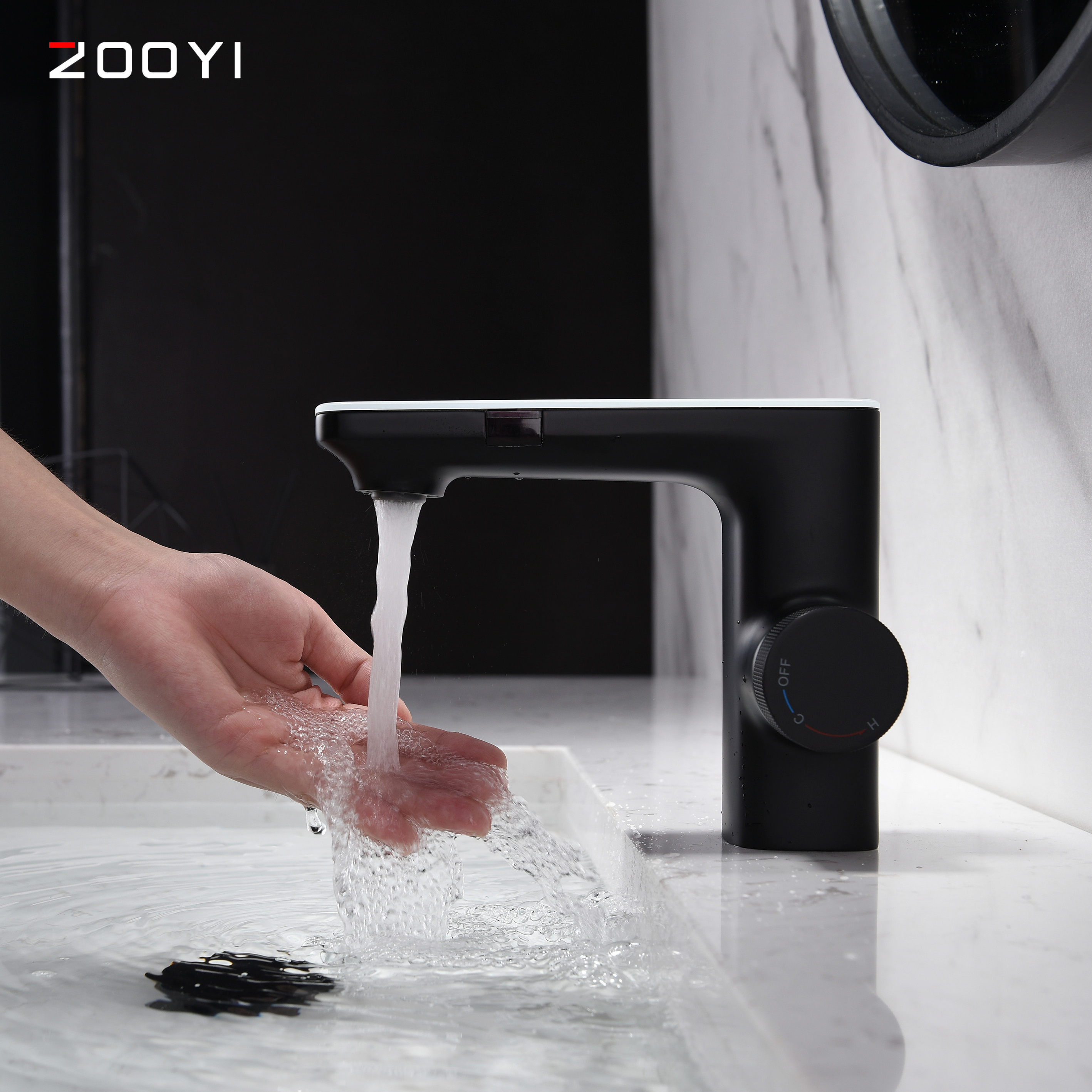 ZOOYI high-tech infrared smart basin touchless double  Automatic Sink sensor faucet digital display basin faucet