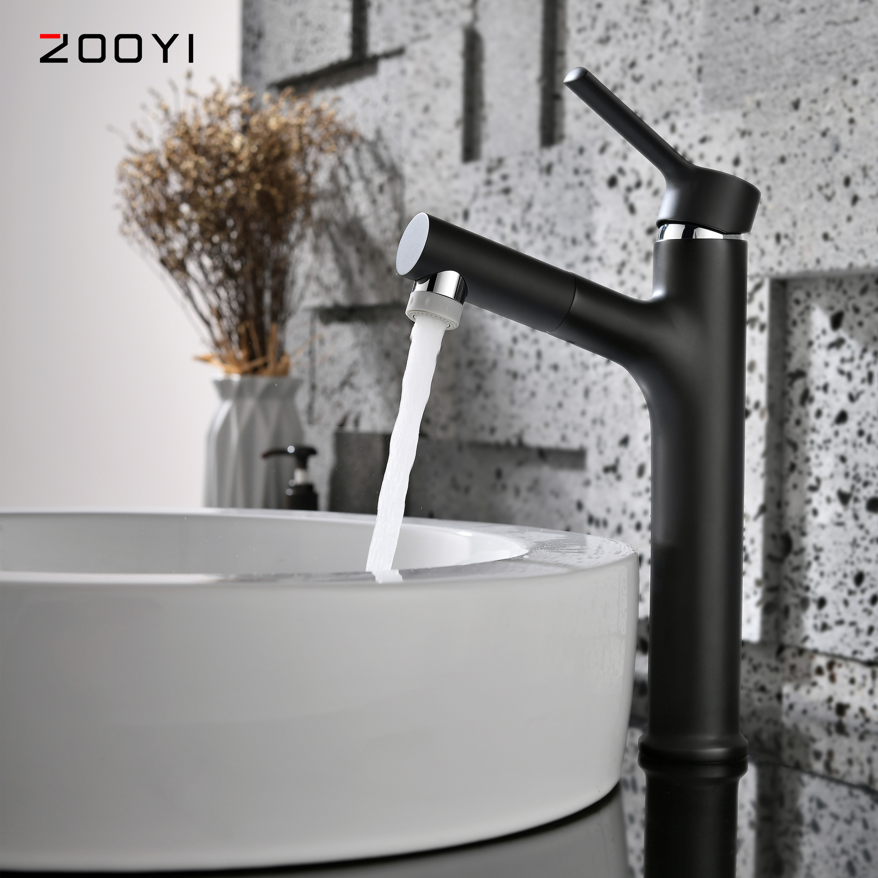 ZOOYI Factory supplier Contemporary Chrome  bathroom single handle pull-out hot and cold Brass basin faucet