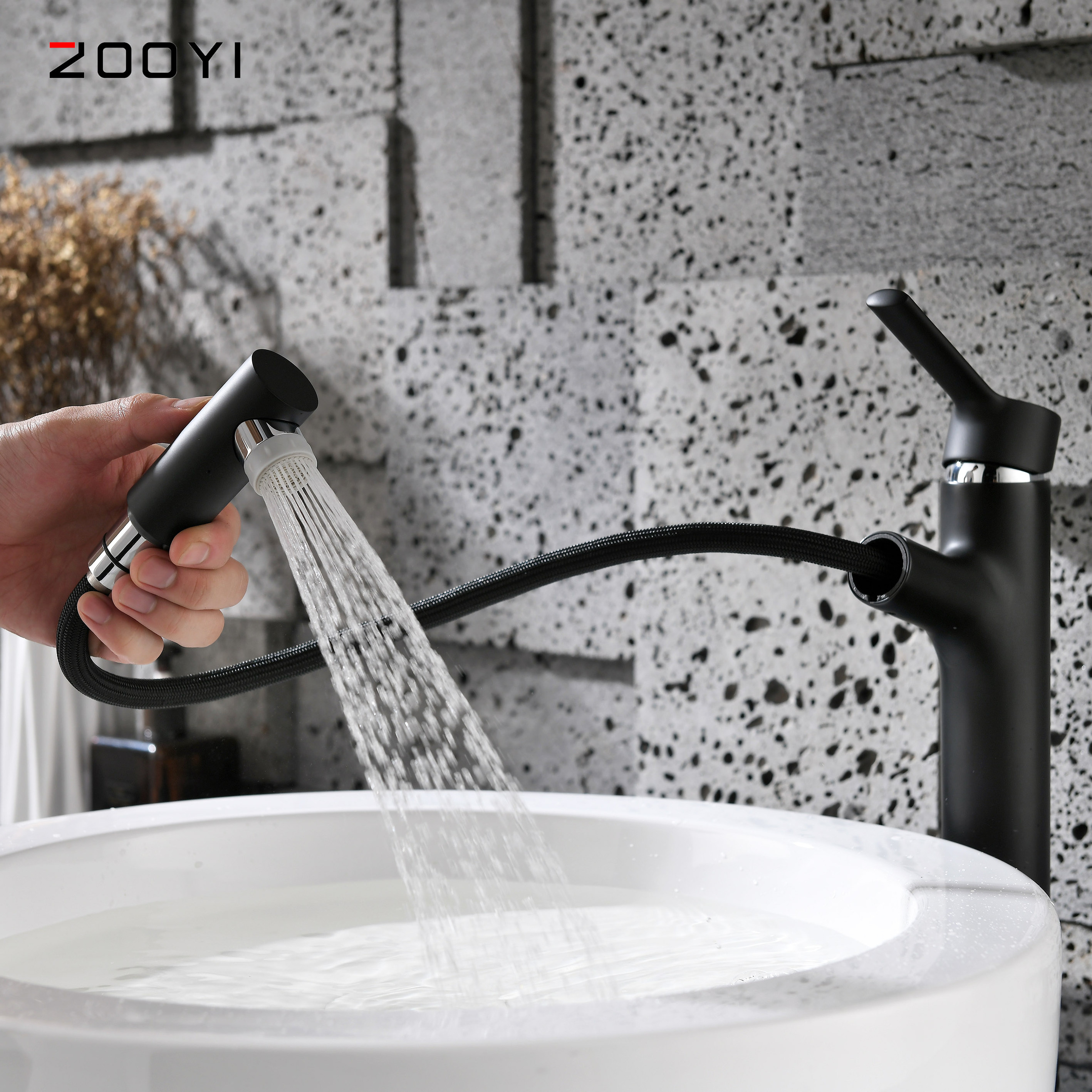 ZOOYI Factory supplier Contemporary Chrome  bathroom single handle pull-out hot and cold Brass basin faucet