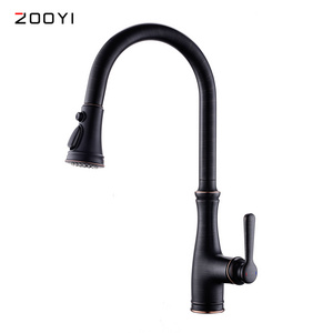 Oil rubbed brushed single handle deck mounted sink mixer with pull down sprayer,  high arc kitchen faucet