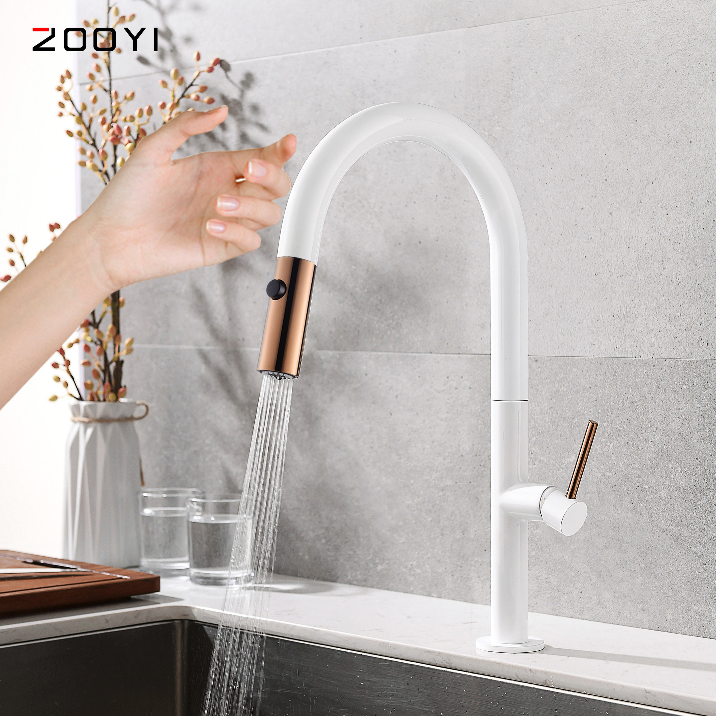 ZOOYI new designer matt black automatic sensor water tap kitchen faucet with sensor touchless