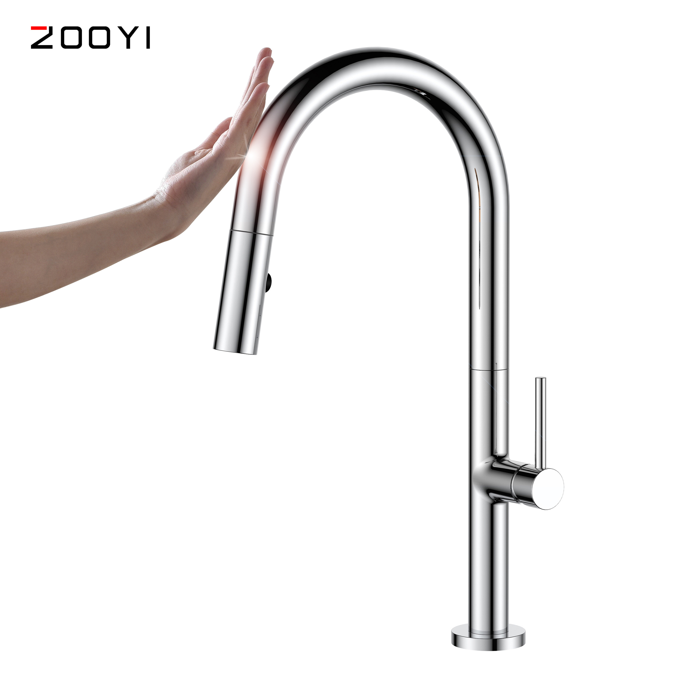 ZOOYI new designer matt black automatic sensor water tap kitchen faucet with sensor touchless