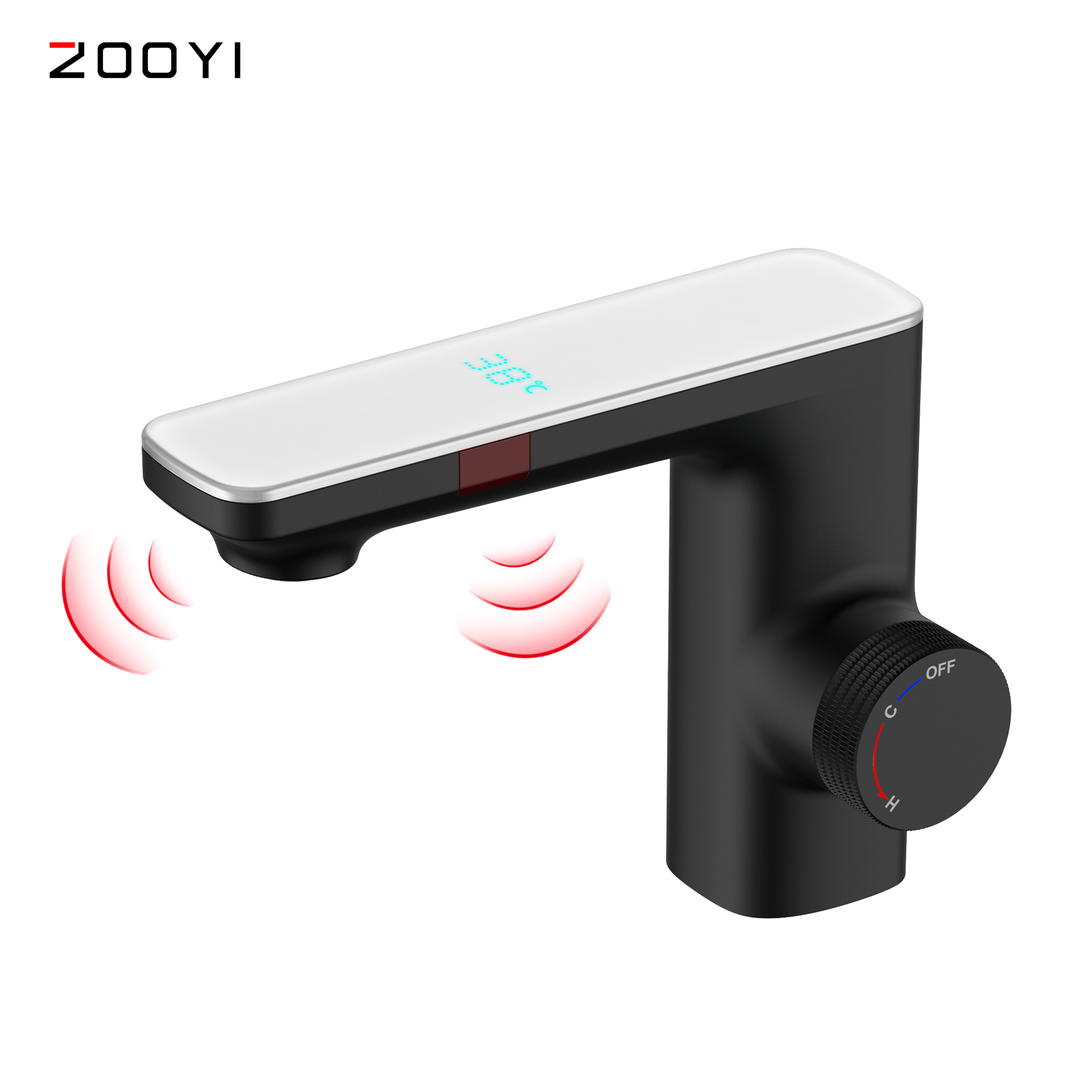 ZOOYI high-tech infrared smart basin touchless double  Automatic Sink sensor faucet digital display basin faucet