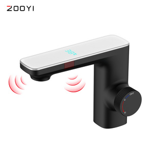 ZOOYI high-tech infrared smart basin touchless double  Automatic Sink sensor faucet digital display basin faucet