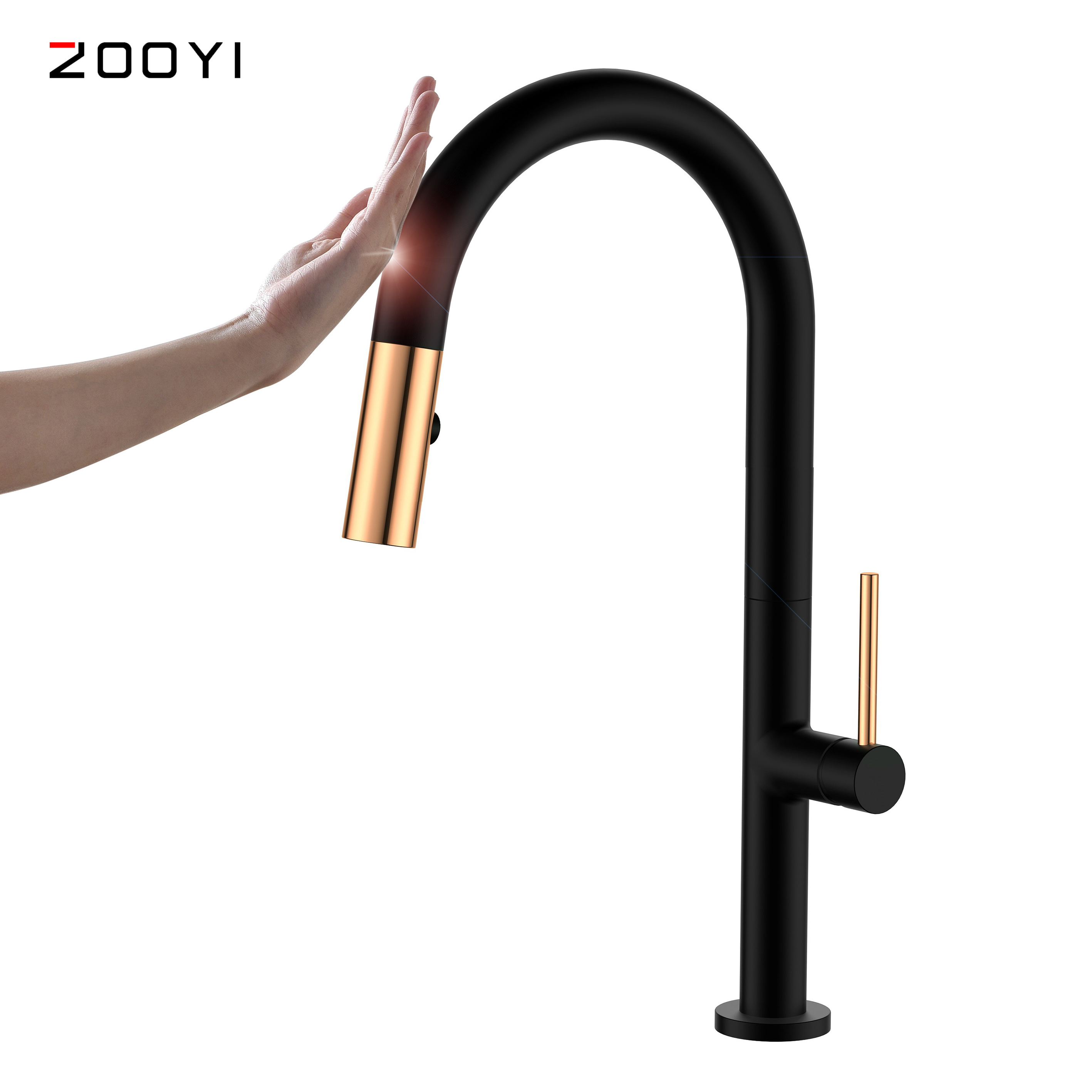 ZOOYI new designer matt black automatic sensor water tap kitchen faucet with sensor touchless