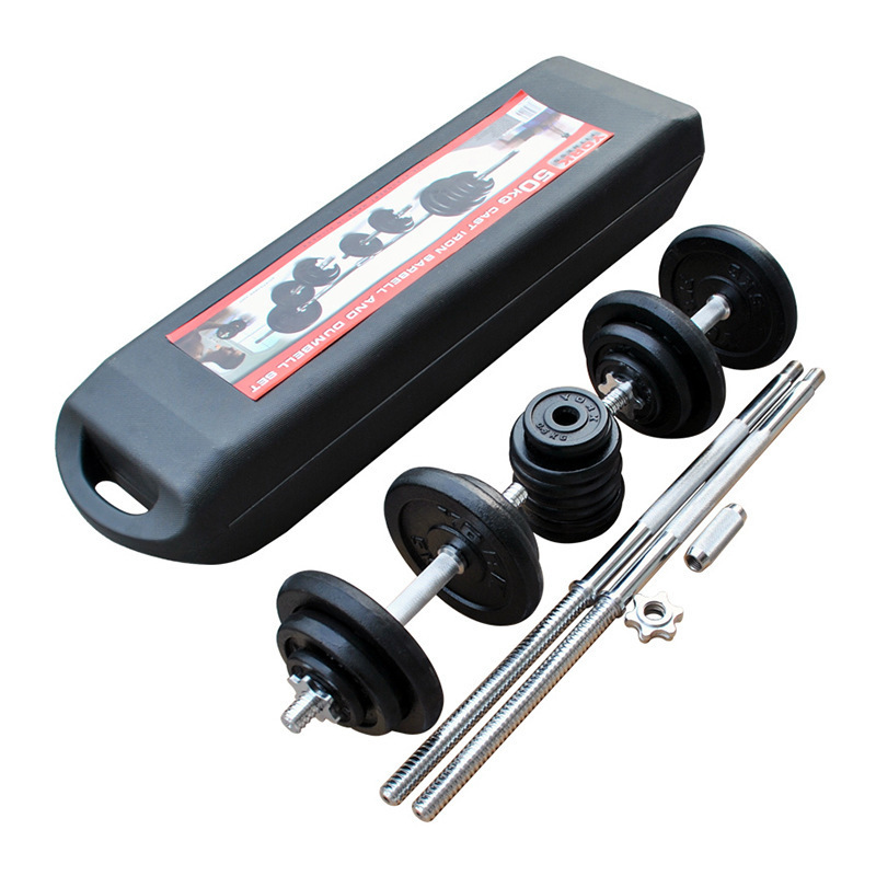 Dumbbell pack sets powder coated men strength training 50 kg solid iron adjustable dumbbell barbell sets with box packing