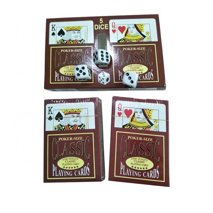 JP058 Hot Selling Poker Size Star Quality Classic Playing Cards Set Custom Printed two Poker Decks With Dice