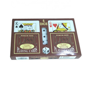 JP058 Hot Selling Poker Size Star Quality Classic Playing Cards Set Custom Printed two Poker Decks With Dice