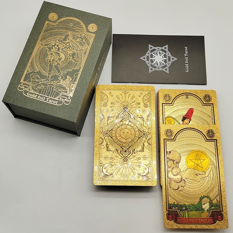 Gold Foil Tarot Deck Wholesale High Quality Board Game Customized Plastic Oracle Cards With Magnetic Flip Box