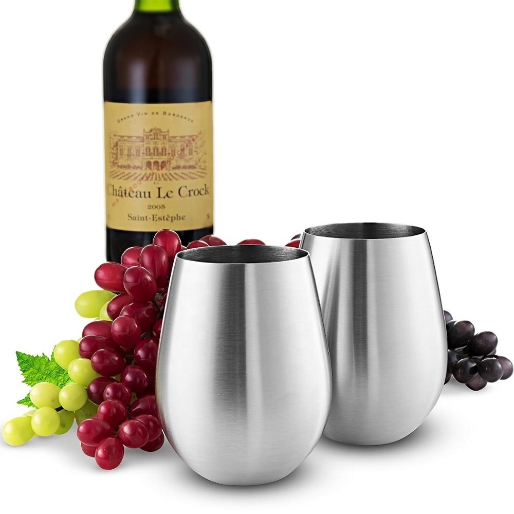 18oz Shatterproof  Single Wall Stainless Steel Stemless Wine Glass