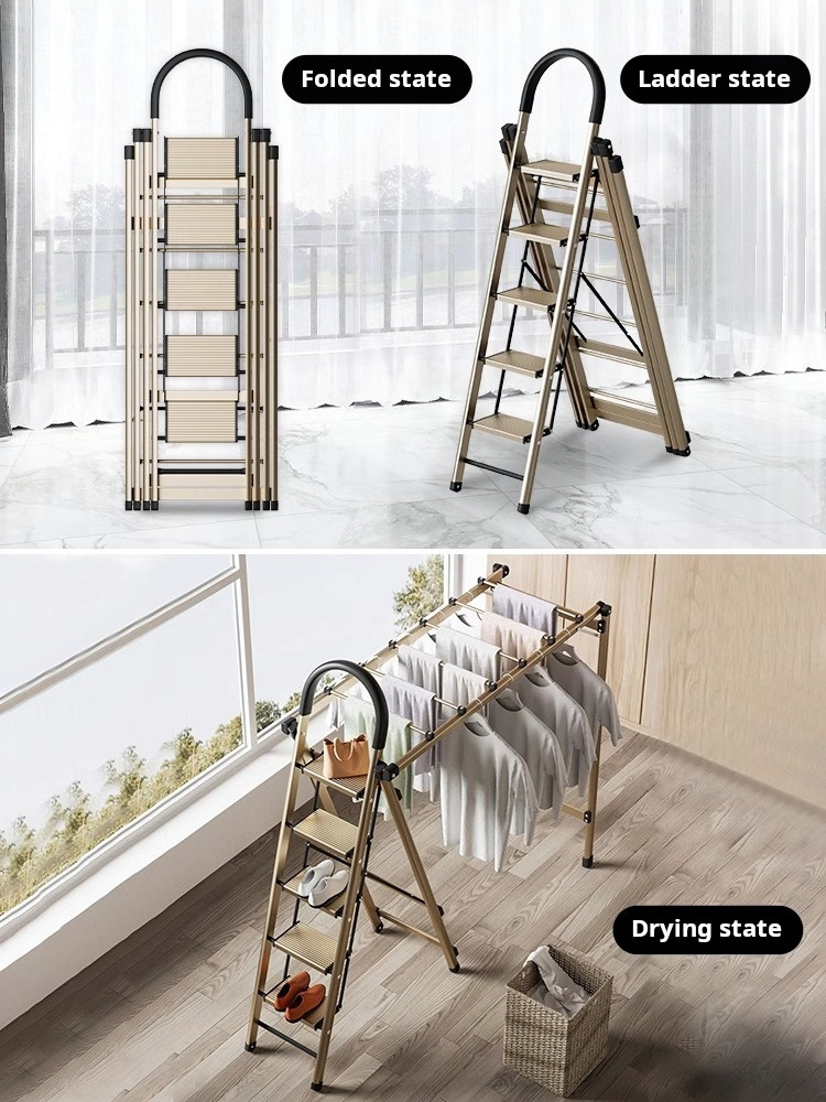 open home drying  indoor aluminum clothes hanger Multi functional folding home ladder