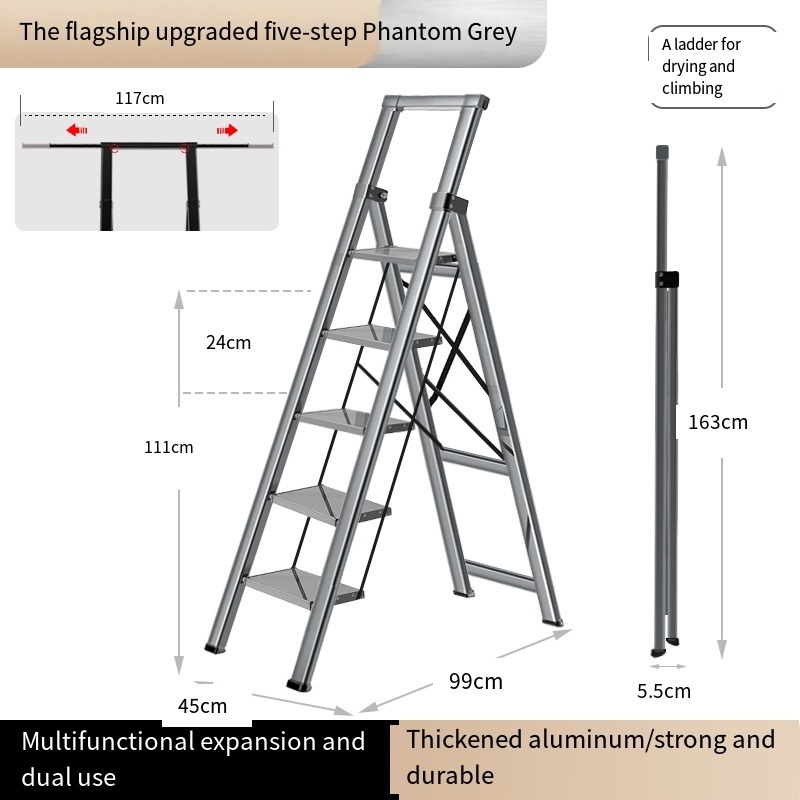 Aluminum alloy clothes hanger multi-purpose alu ladder dual-purpose herringbone ladder household folding ladder