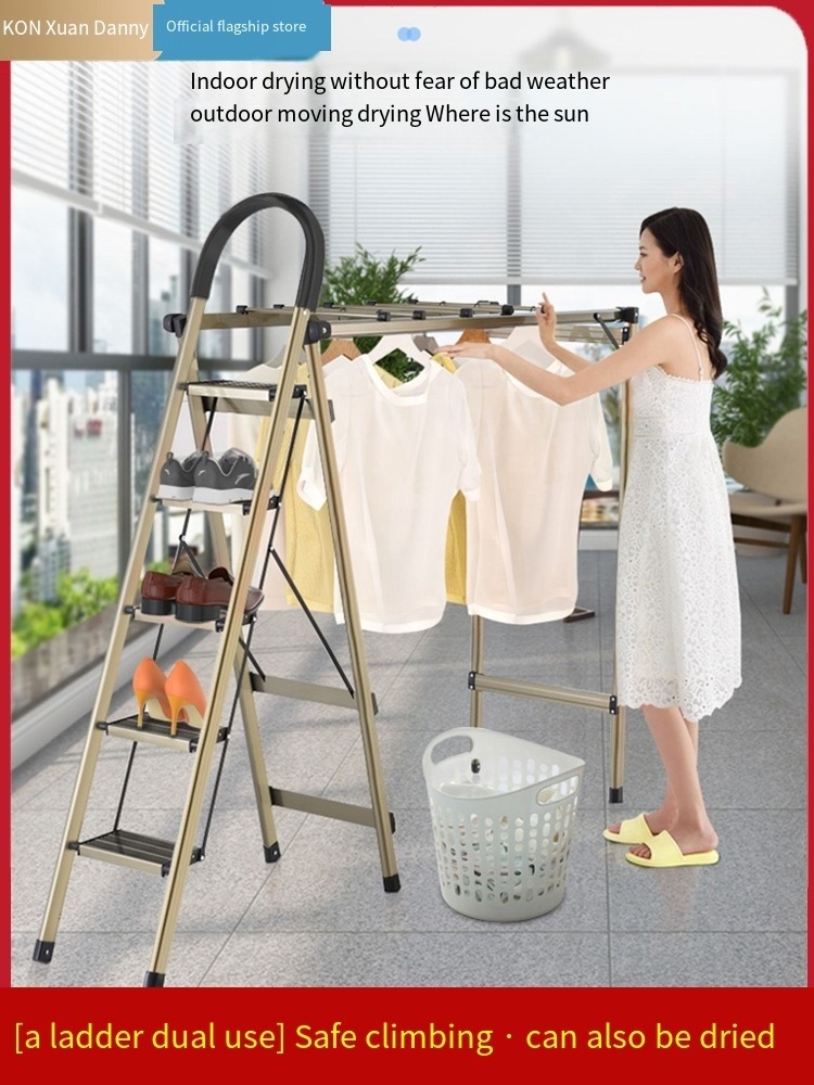 Adjustable Folding Cloth Wig Hanger Drying Rack Clothes Aluminum 4 Steps Ladder