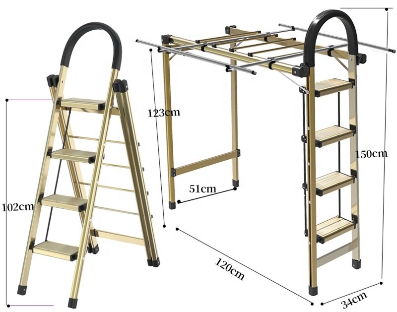 Safe folding household clothes drying ladder 2 in 1 platform scaffold factory ladders