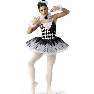 Black and white checked ballet tutu skirt sequin lovely girl clown dance wear black dot stage performance costume