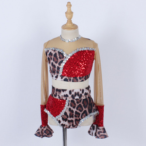 leopard spandex dance leotard latin red sequin dance costume silver sequin stage performance jazz dance wear