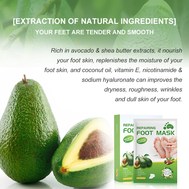 Foot Peel Mask (5 Pairs) Remove Dry Dead Skin With Avocado Essence Make Your Foot Skin Moisturizing And Soft For Dry Skin