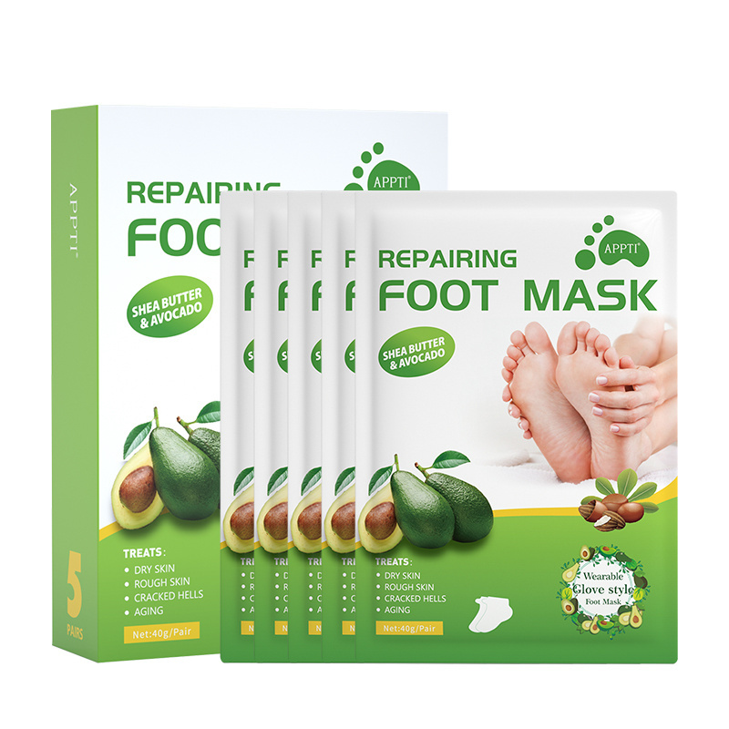 Foot Peel Mask (5 Pairs) Remove Dry Dead Skin With Avocado Essence Make Your Foot Skin Moisturizing And Soft For Dry Skin