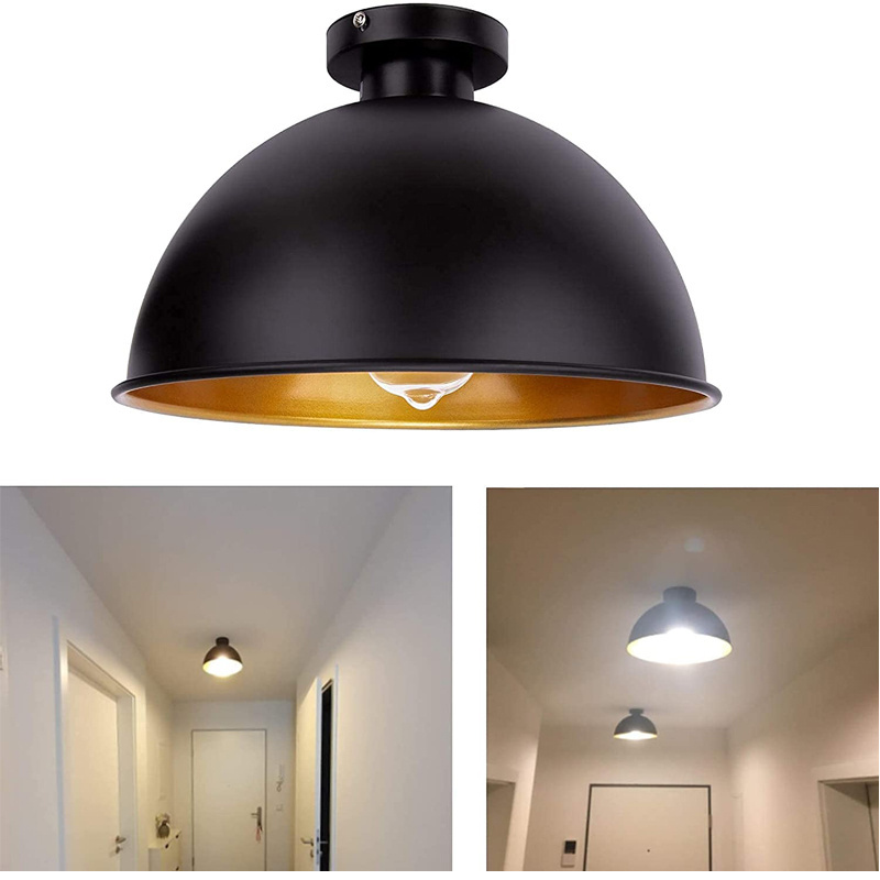 E27 Base Half Ball Dome Flush Mount Ceiling Light with Shade Gold Industrial Lamp Fitting