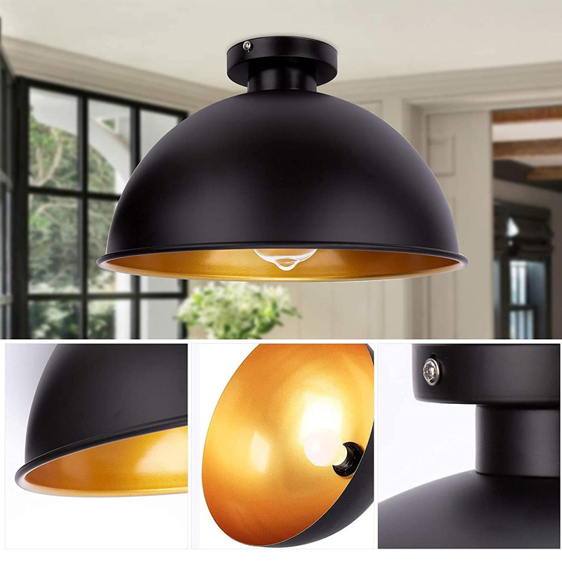 E27 Base Half Ball Dome Flush Mount Ceiling Light with Shade Gold Industrial Lamp Fitting