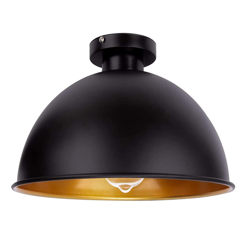 E27 Base Half Ball Dome Flush Mount Ceiling Light with Shade Gold Industrial Lamp Fitting