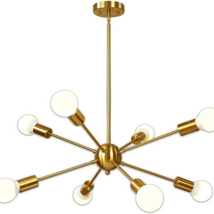 Chandelier 8 Light Brushed Brass Pendant Lighting Gold Mid Century Modern Starburst-Style Ceiling Lighting Fixture